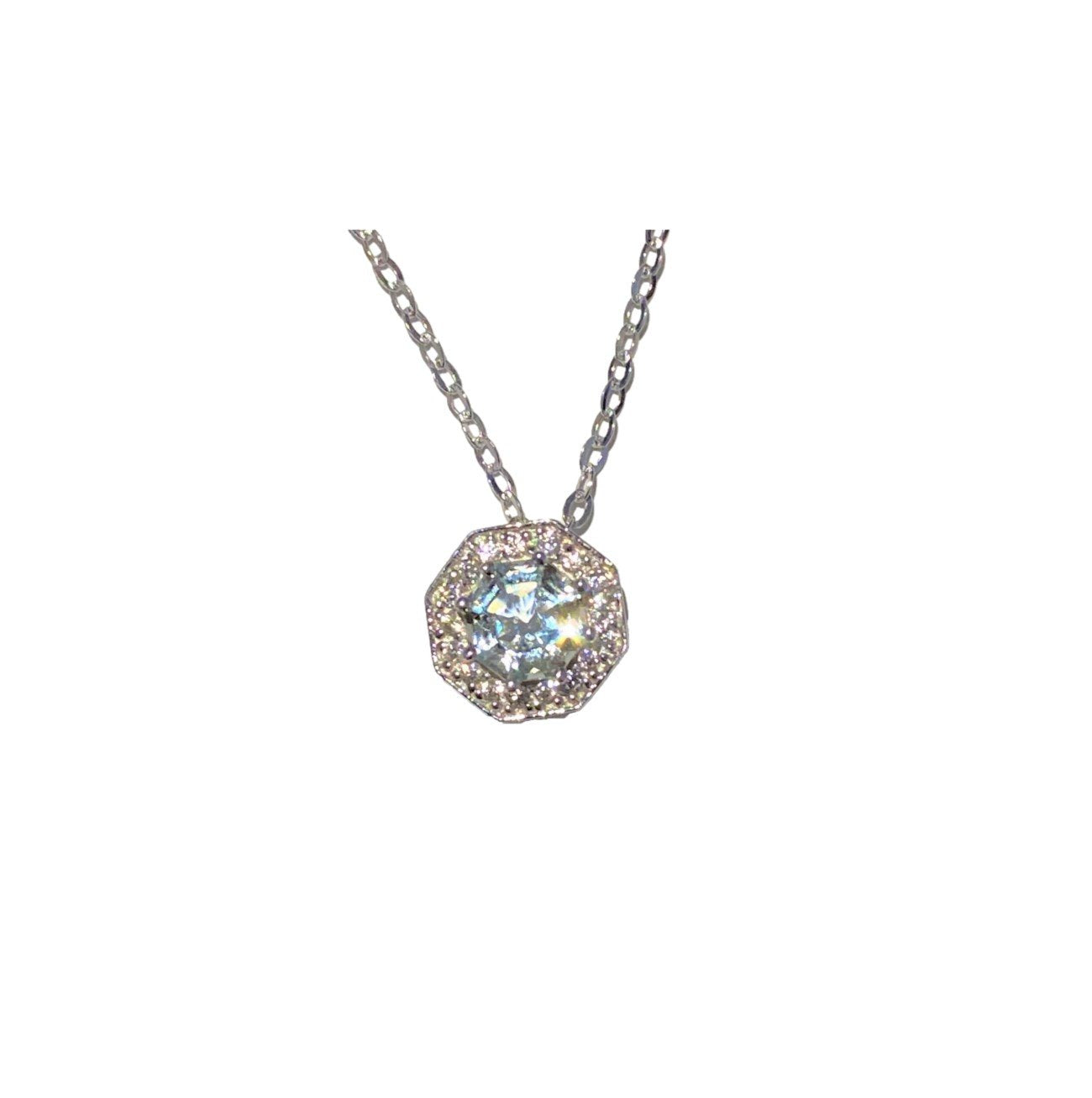 2ct. Prasiolite & Natural White Zircon Halo Pendant Necklace, Sterling Silver, 18 inch Chain fine jewelry gift for women green gemstone