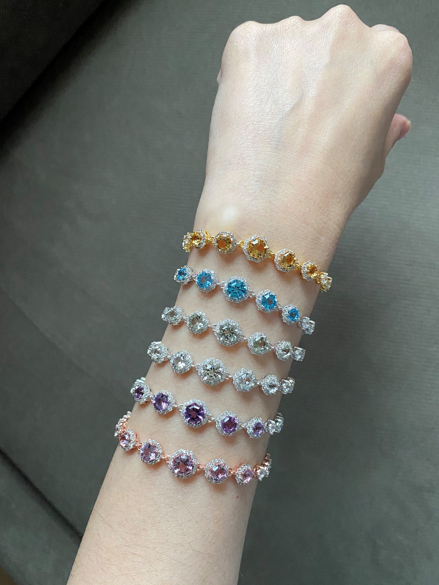 FARA Amethyst with White Zircon Halo Link Bracelet, Sterling Silver, Fine Jewelry for Women