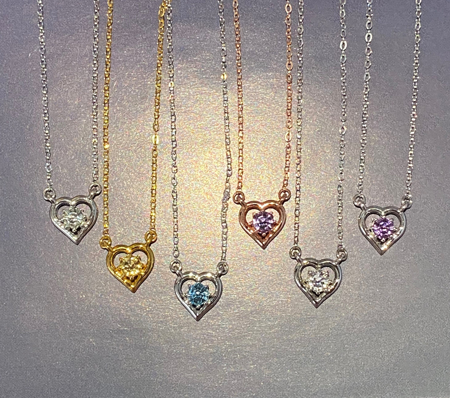 Heart Necklace featuring 4MM FARA Gem in choice of Amethyst Pink Amethyst Blue Topaz White Topaz Citrine Prasiolite set in18K Rose Gold / Gold / Rhodium Plated Sterling Silver.