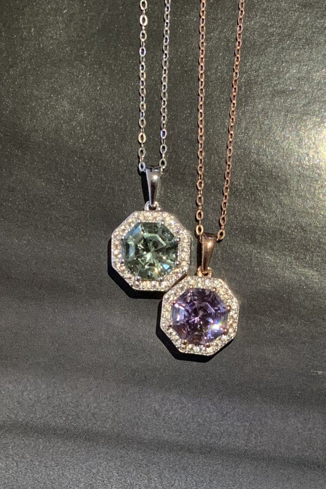 Classic Statement Halo Pink Amethyst FARA Cut & Natural White Zircon Pendant,18K Rose Gold Plated Sterling Silver