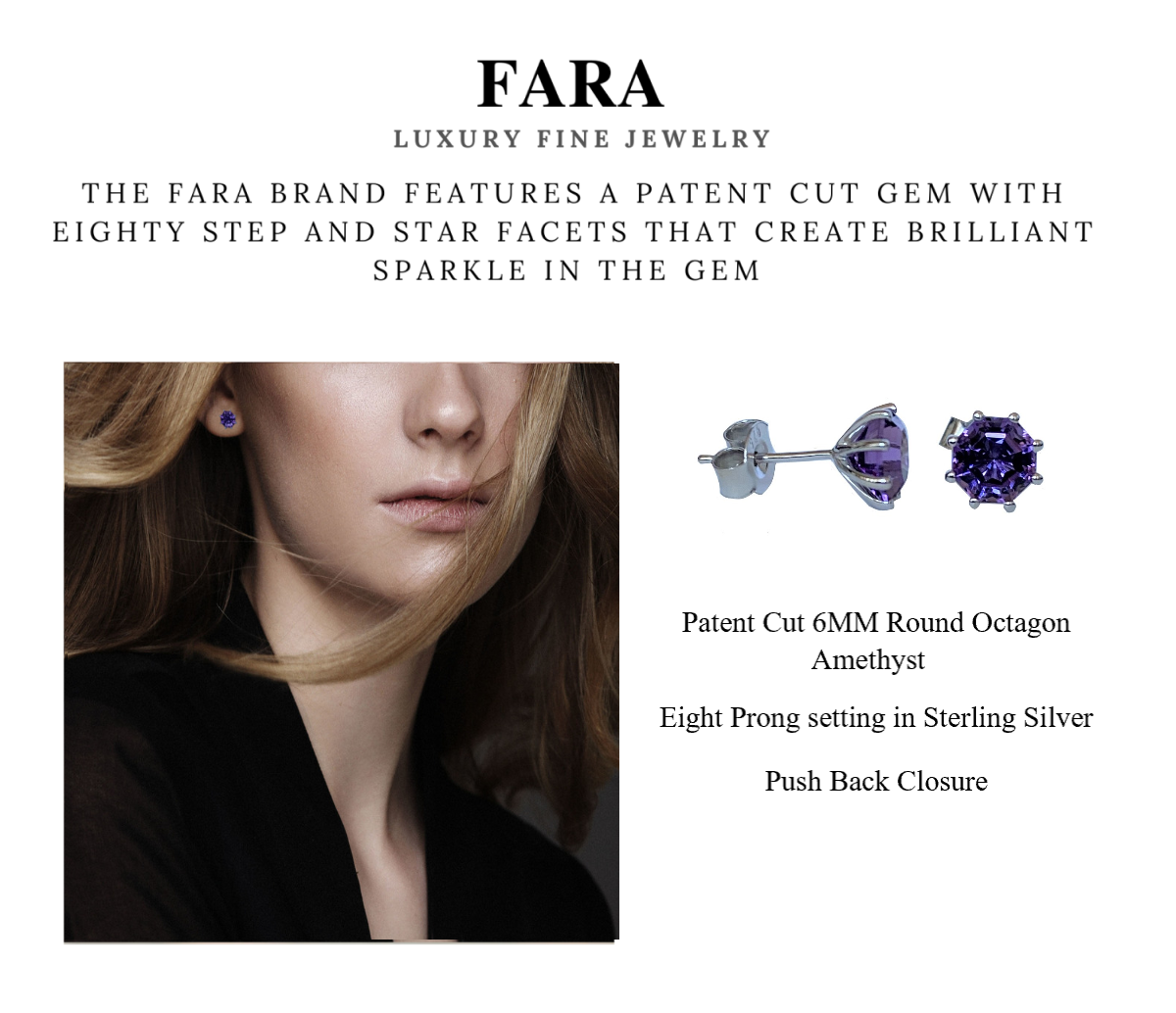 Amethyst FARA Gem Stud Earrings, Sterling Silver