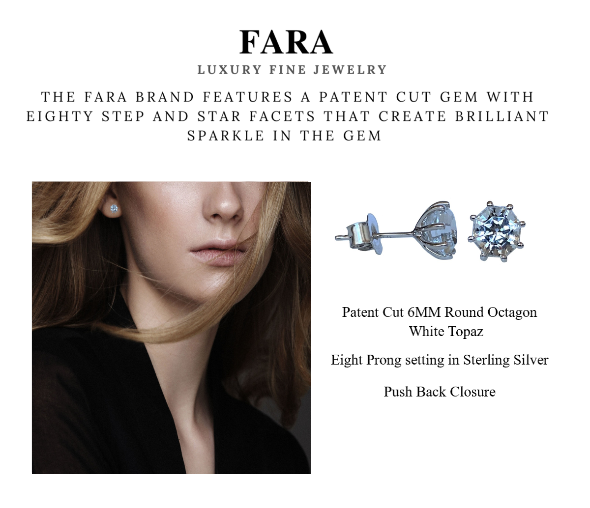 White Topaz FARA Gem Stud Earrings, Sterling Silver