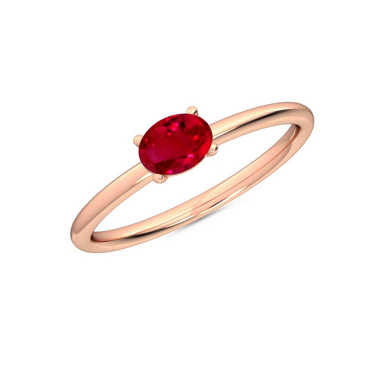 Oval Cut Petite Ruby Emerald Sapphire Ring in 14K White Rose or Yellow Gold, Precious Gemstone Ring for Women, Fine Jewelry
