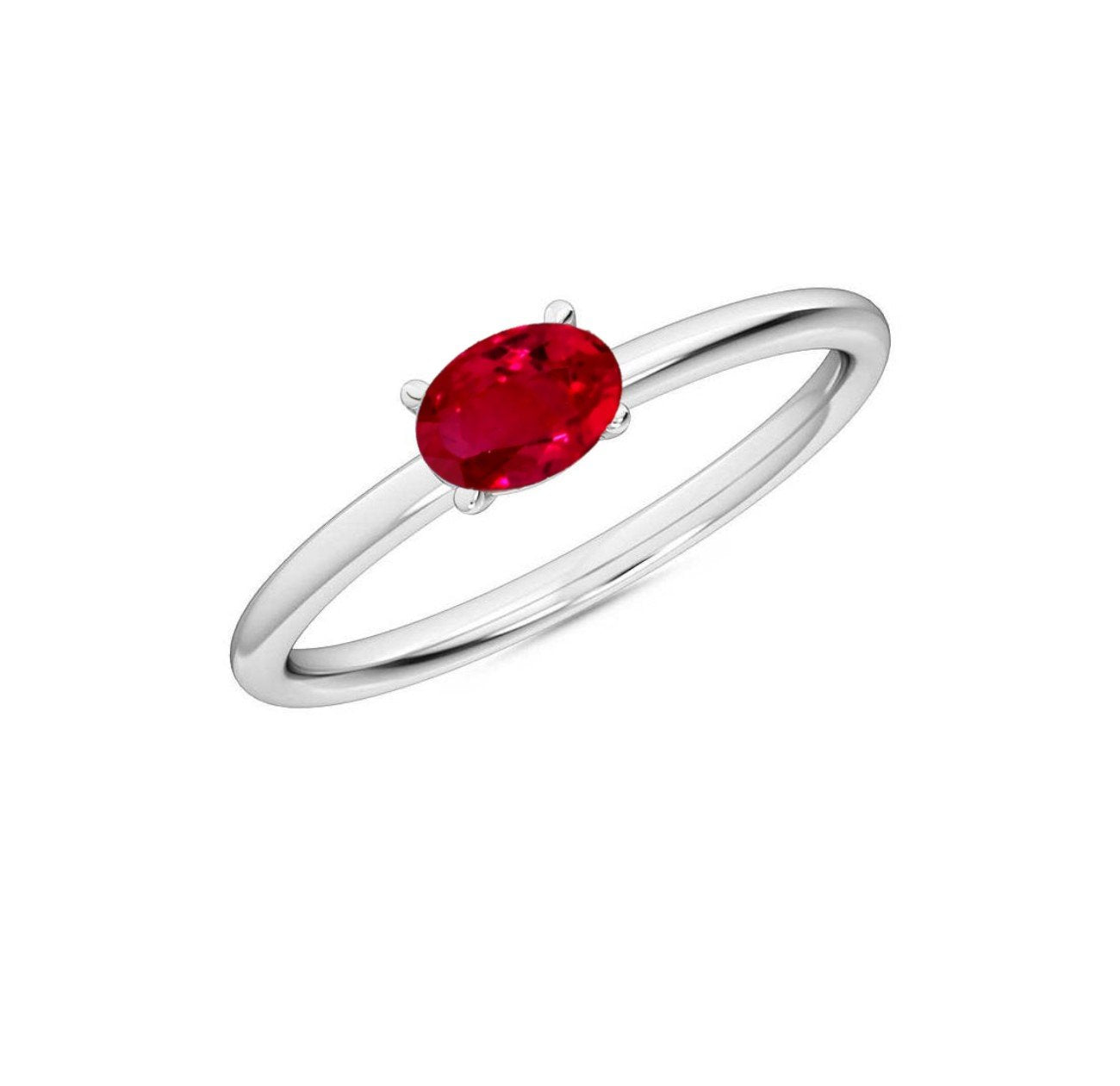 Oval Cut Petite Ruby Emerald Sapphire Ring in 14K White Rose or Yellow Gold, Precious Gemstone Ring for Women, Fine Jewelry