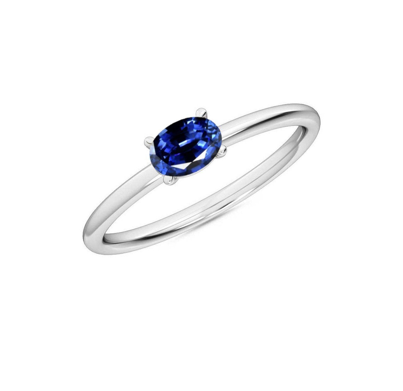 Oval Cut Petite Ruby Emerald Sapphire Ring in 14K White Rose or Yellow Gold, Precious Gemstone Ring for Women, Fine Jewelry