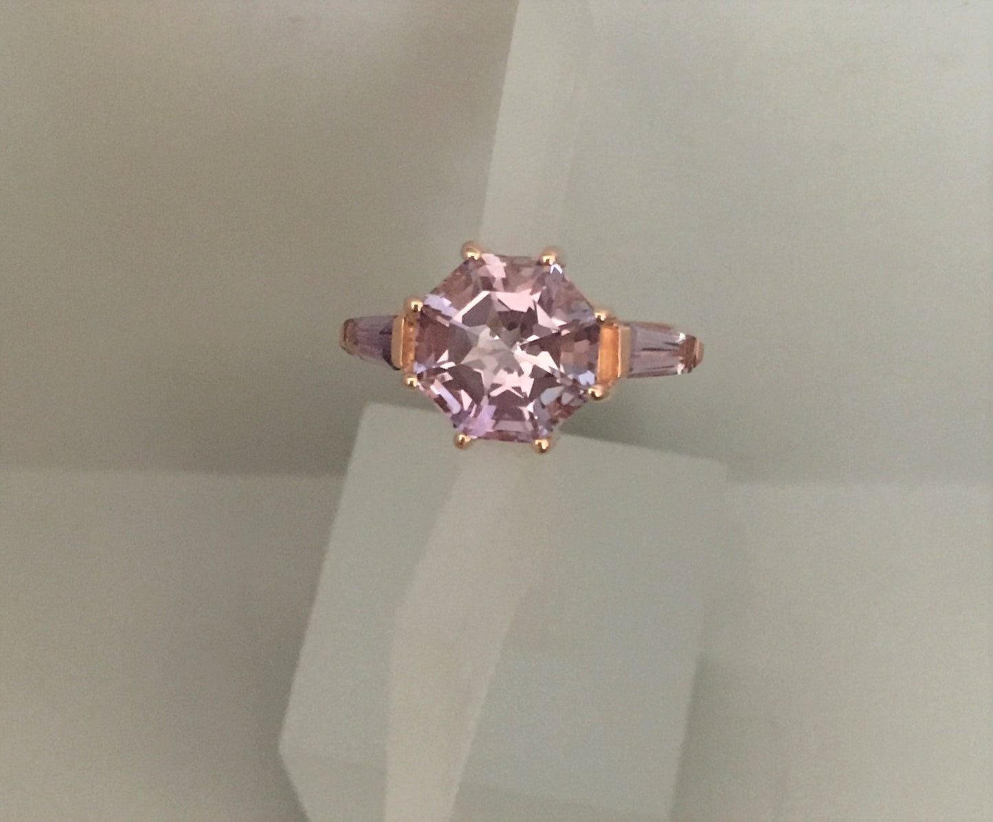 Statement Ring Pink Amethyst 18K Rose Gold Silver