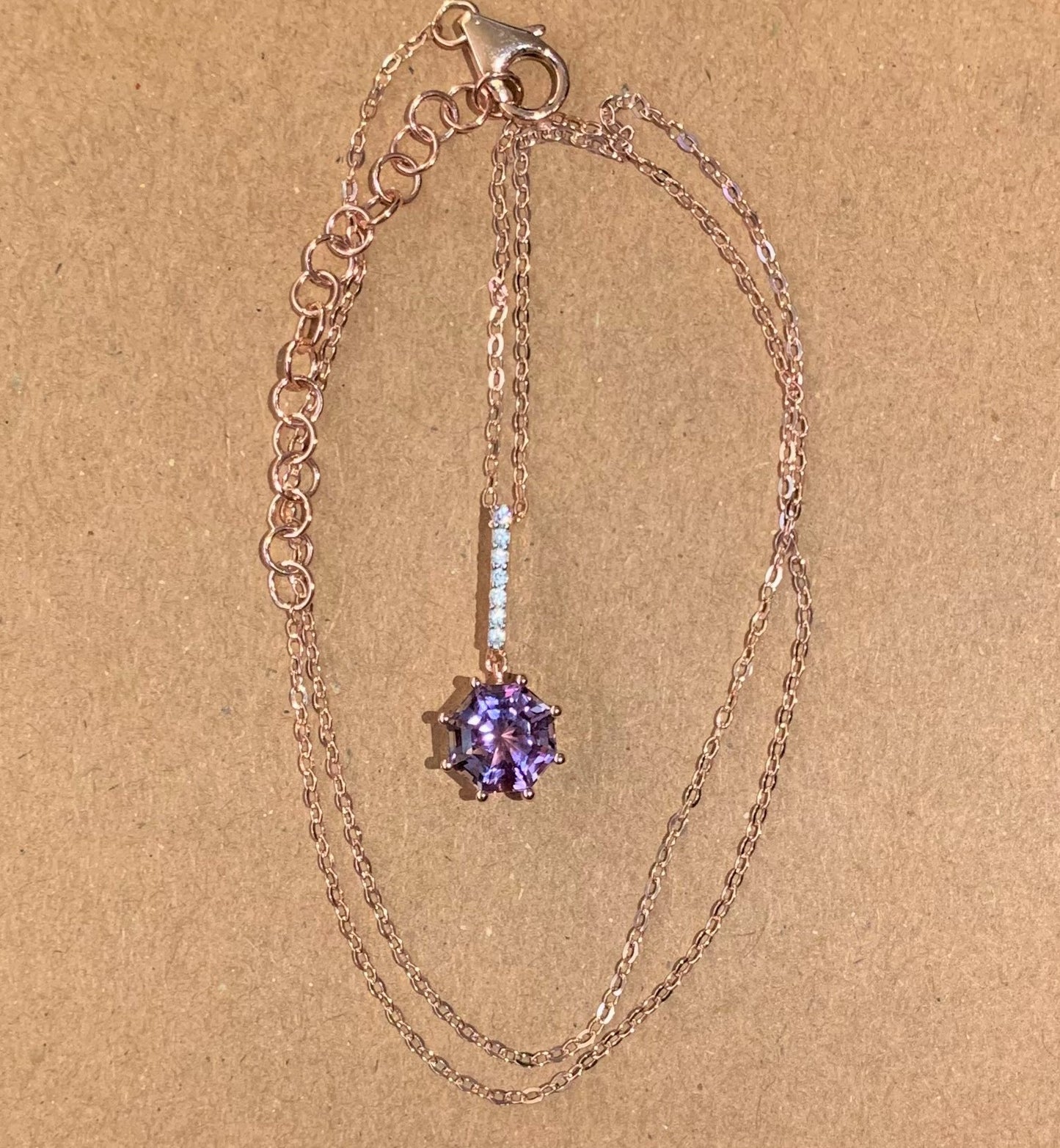 Pink Amethyst Drop Pendant 18K Rose Gold Silver