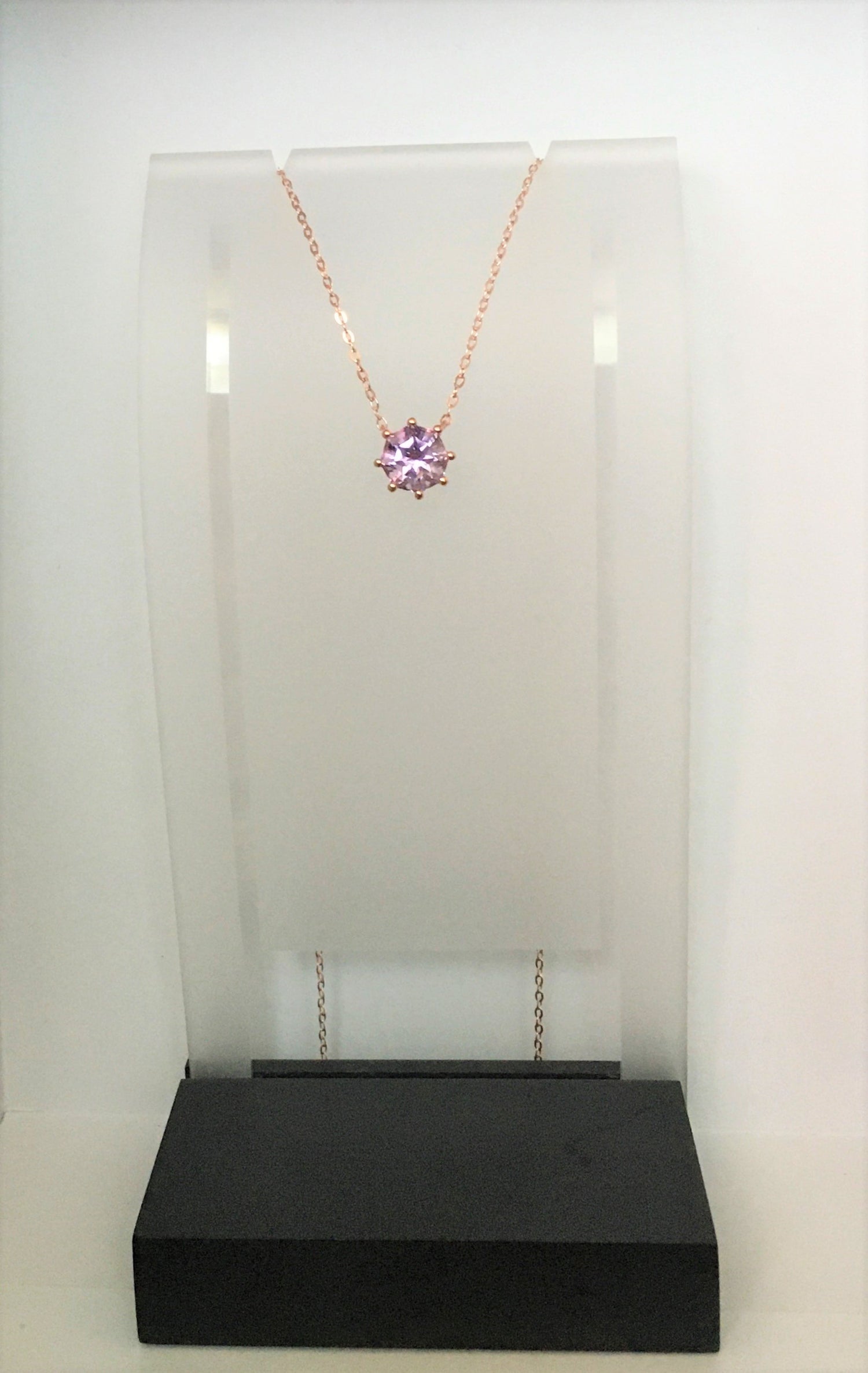 Classic Solitaire Pink Amethyst FARA Cut Necklace,18K Rose Gold Plated Sterling Silver
