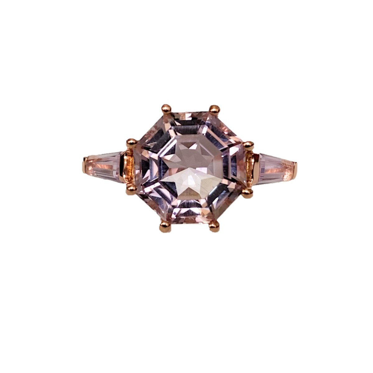 Statement Ring Pink Amethyst 18K Rose Gold Silver