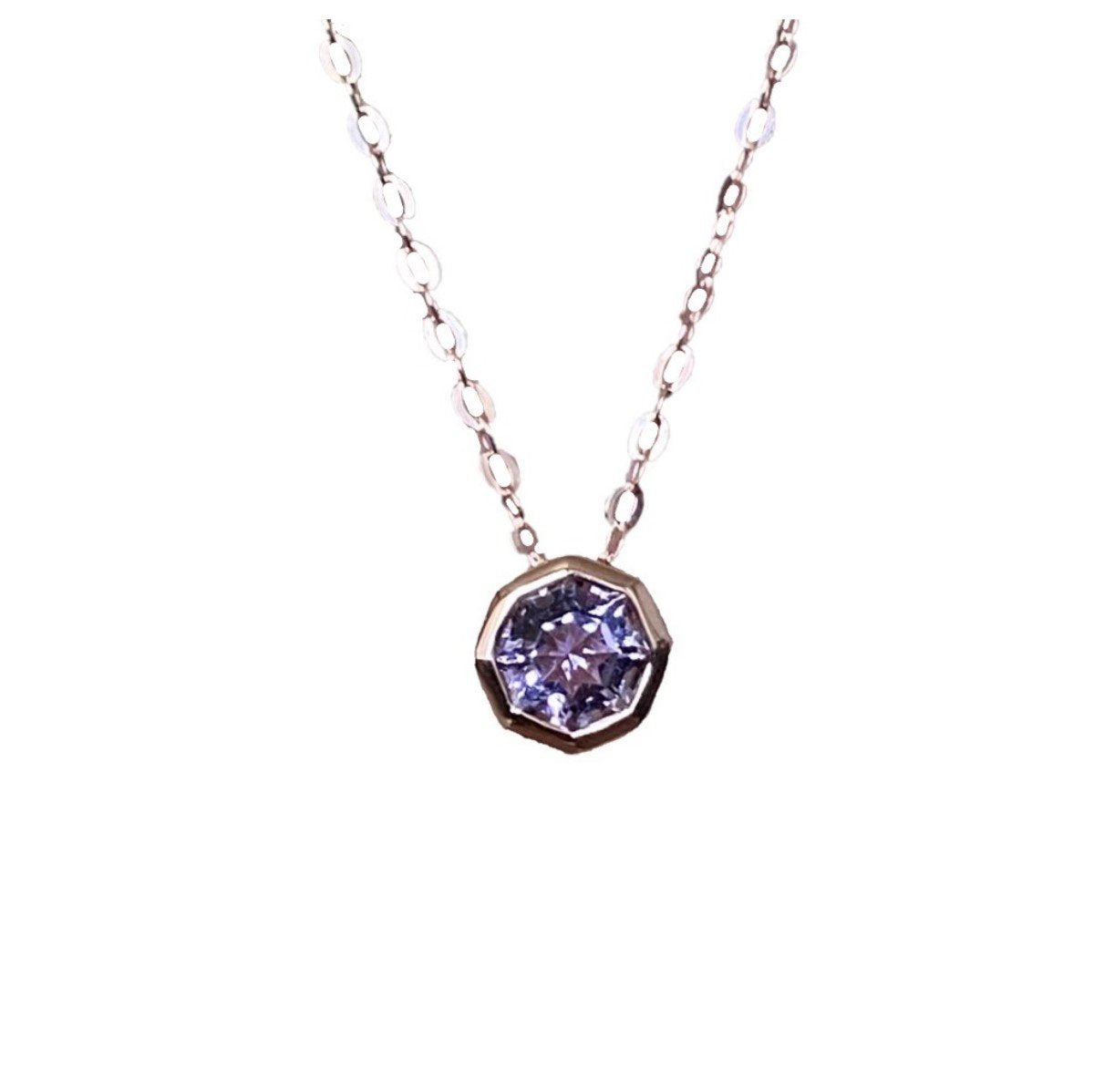 FARA Bezel Set Pink Amethyst Necklace set in 18K Rose Gold Plated Sterling Silver