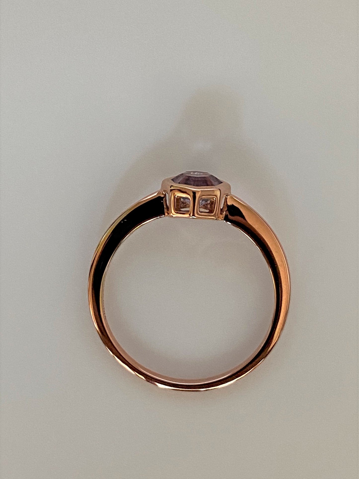 FARA Bezel Set Pink Amethyst Engagement / Promise / Stackable Ring 18K Rose Gold Plated Silver