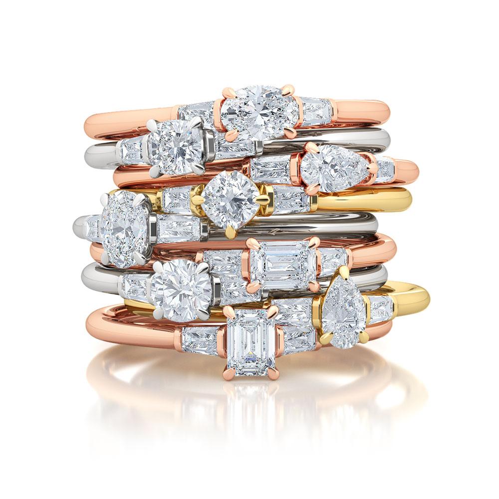 Petite-Minimalist 1/3ct. Horizontal Oval Baguette Petite Lab Grown Diamond Engagement Promise Ring for Women 14k-White Rose Yellow Gold Fine Jewelry