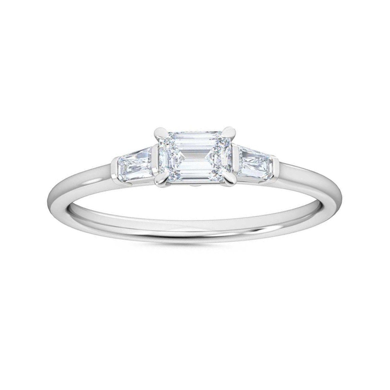 Petite-Minimalist-1/3ct.-Emerald-and-Baguette-cut Lab Grown-Diamond-Engagement-Promise-Ring,-14K Gold-Fine-Jewelry-for-Women diamond