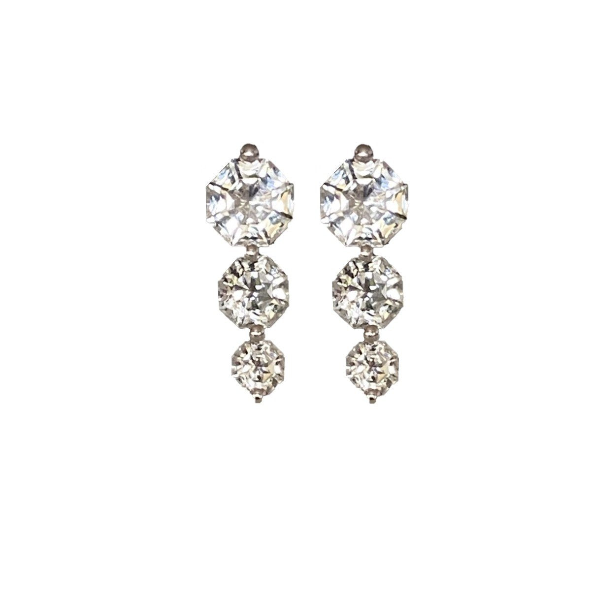 Three Stone White Topaz FARA Gem Earrings, Sterling Silver