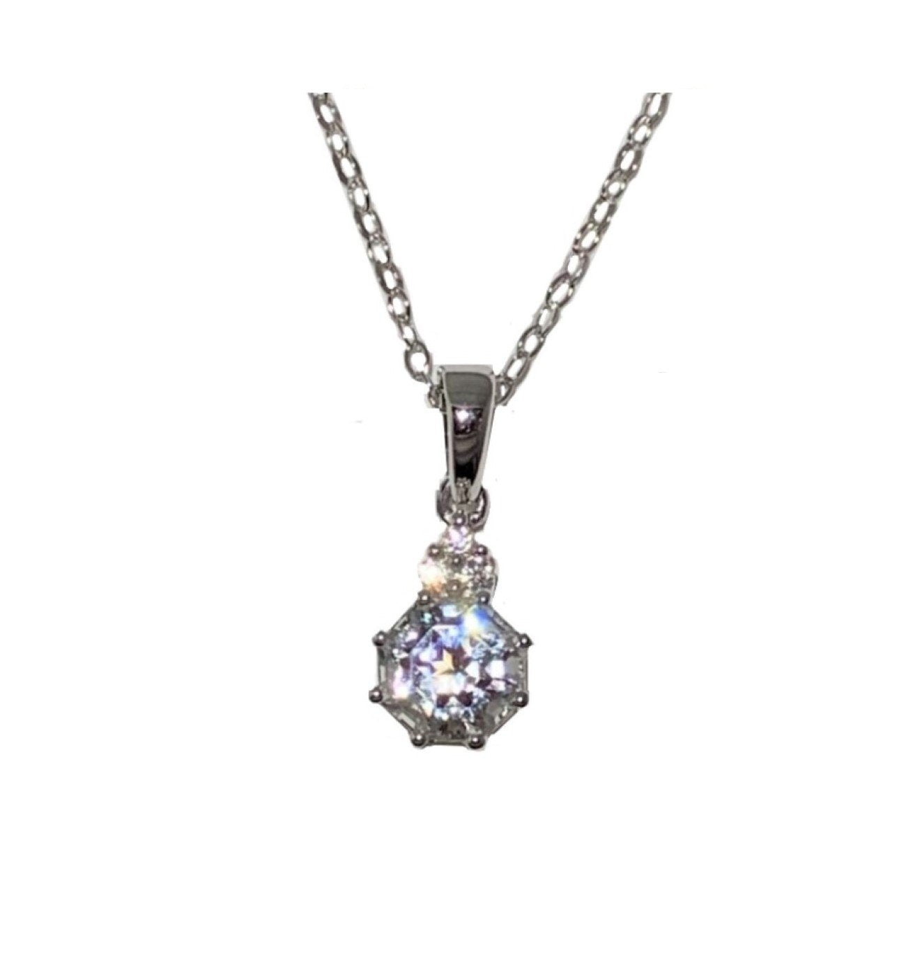 FARA White Topaz & Natural White Zircon Pendant Necklace Sterling Silver 18 inch chain with extender for Women