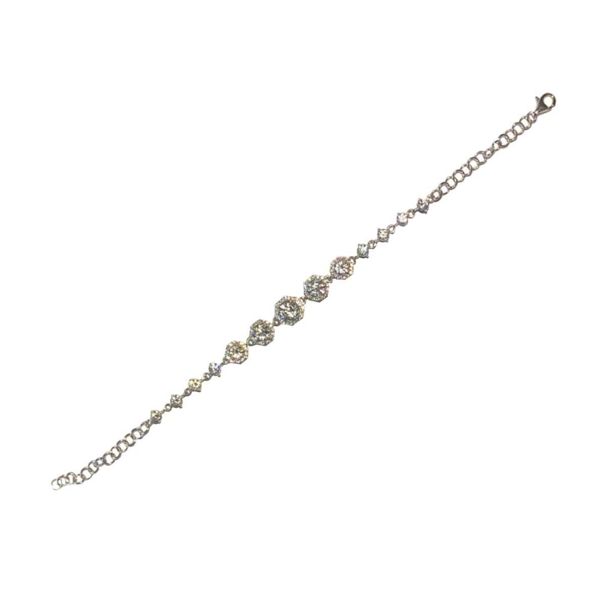 FARA White Topaz with White Zircon Halo Link Bracelet, Sterling Silver, Fine Jewelry for Women