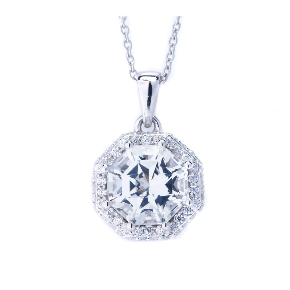 Statement White Topaz Zircon Halo Pendant Silver