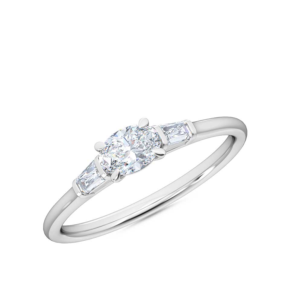 Petite-Minimalist 1/3ct. Horizontal Oval Baguette Petite Lab Grown Diamond Engagement Promise Ring for Women 14k-White Rose Yellow Gold Fine Jewelry