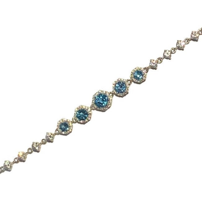 FARA Blue Topaz with White Zircon Halo Link Bracelet, Sterling Silver, Fine Jewelry for Women