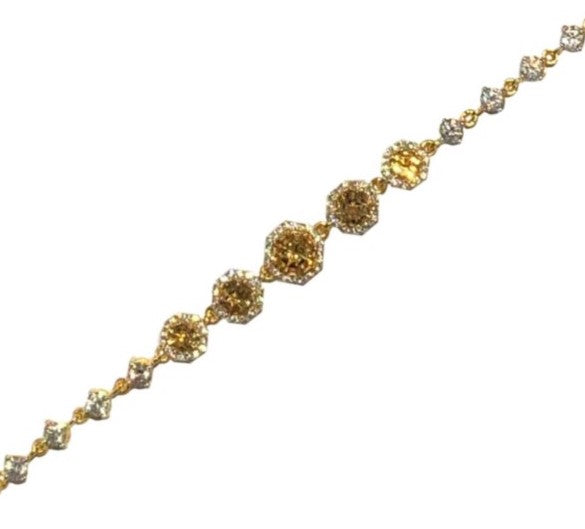 FARA Citrine with White Zircon Halo Link Bracelet, 18K Gold plated Silver, Fine Jewelry for Women