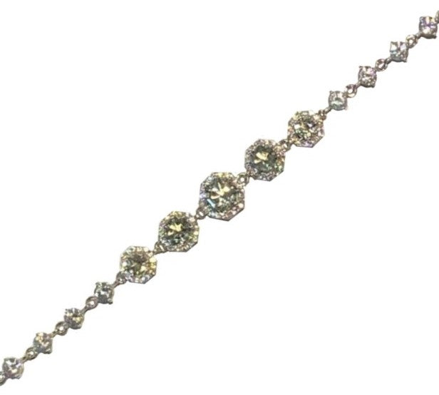 FARA Prasiolite with White Zircon Halo Link Bracelet, Sterling Silver, Fine Jewelry for Women