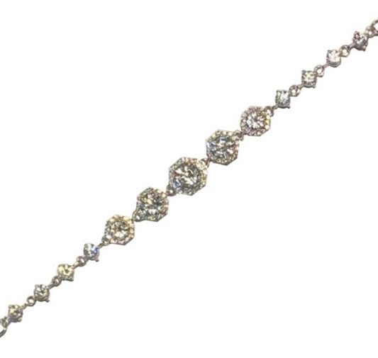 FARA White Topaz with White Zircon Halo Link Bracelet, Sterling Silver, Fine Jewelry for Women