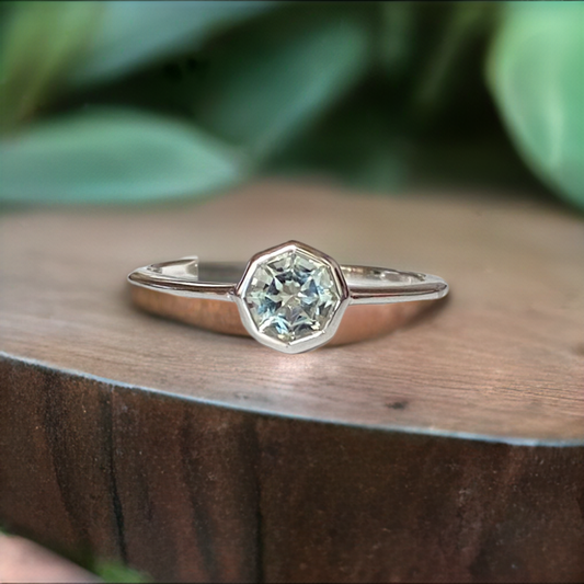 FARA Bezel Set Prasiolite Engagement / Promise / Stackable Ring Sterling Silver