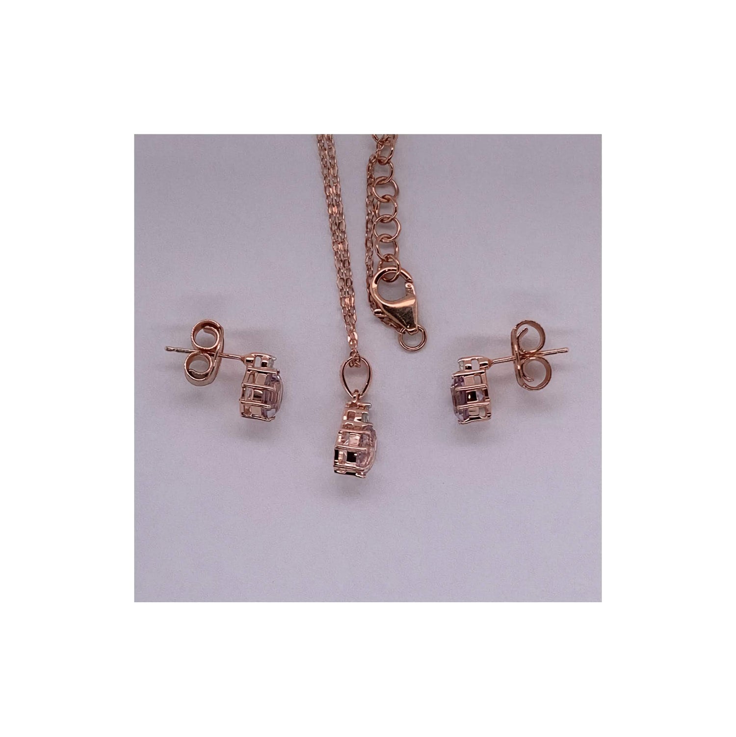 Minimalist Pink Amethyst Pendant Earring 2pc set  18K Gold Plated Silver
