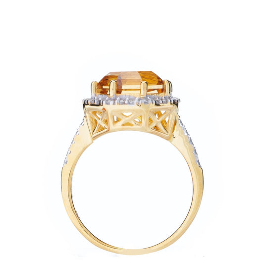 Statement Ring Citrine 18K Gold Plated Silver Classic Halo Citrine FARA Cut & White Zircon Ring, 18K Gold Plated Silver