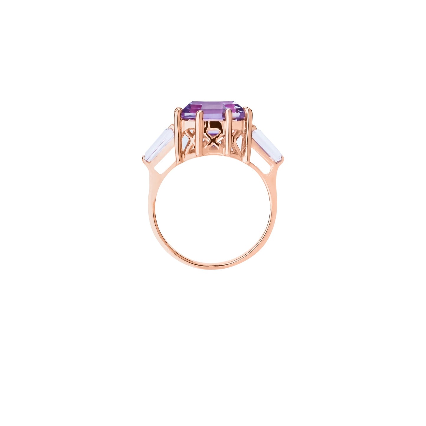 Classic Pink Amethyst FARA Cut & Baguette Ring, 18K Rose Gold Plated Silver