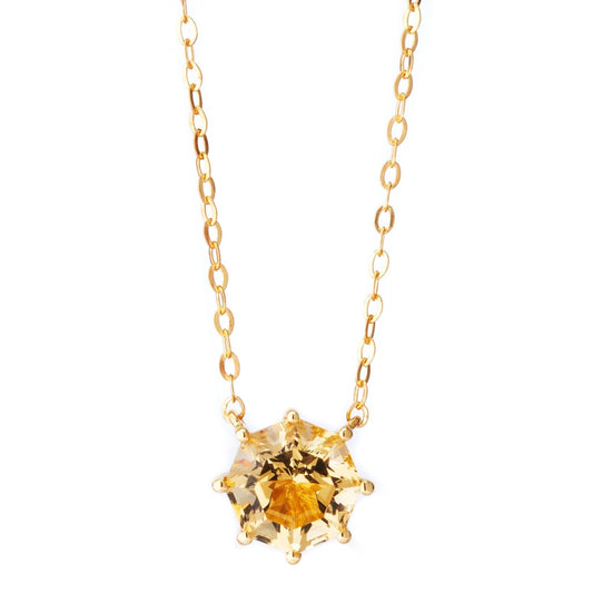 Classic Solitaire Citrine FARA Cut Necklace, 18K Gold Plated Sterling Silver
