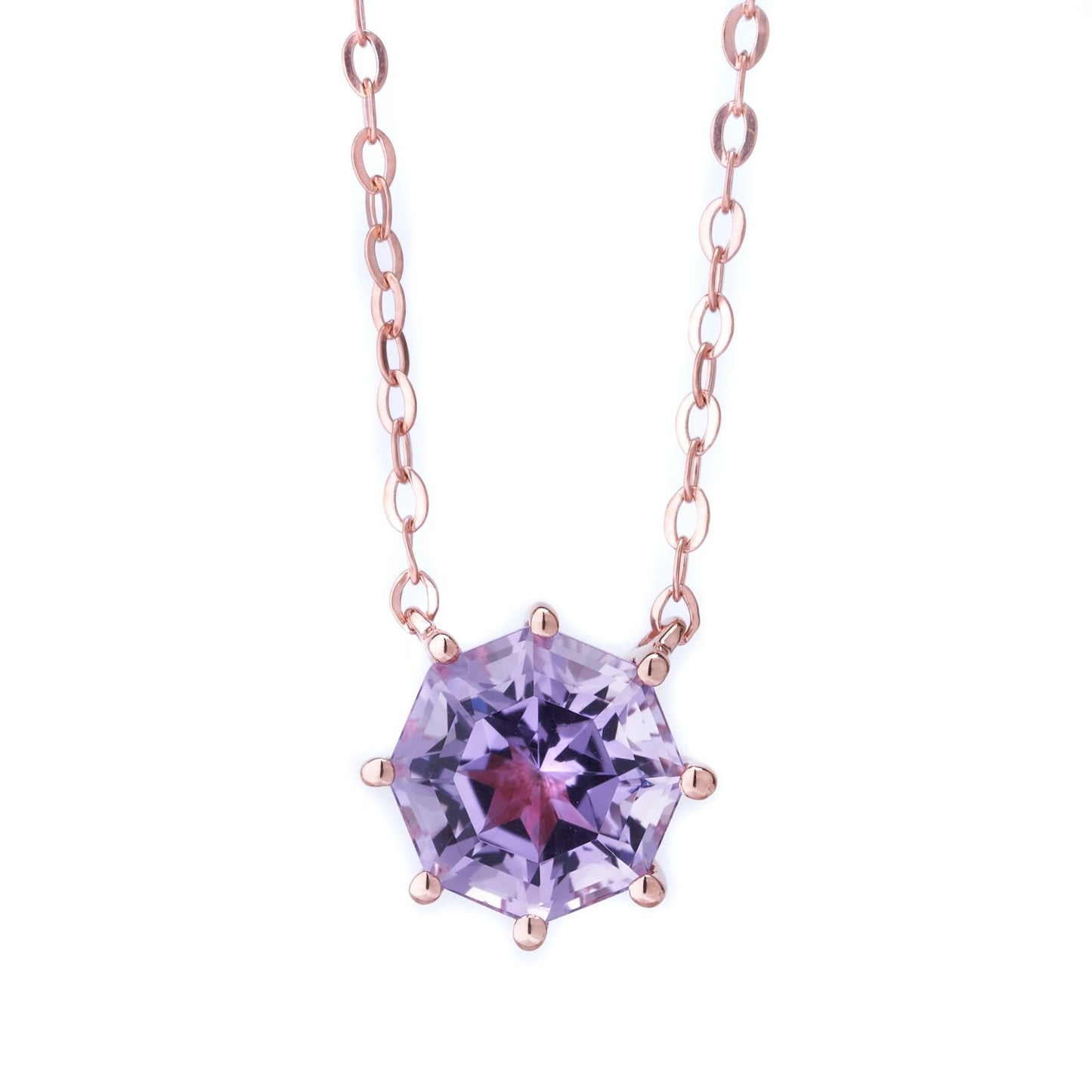 Classic Solitaire Pink Amethyst FARA Cut Necklace,18K Rose Gold Plated Sterling Silver