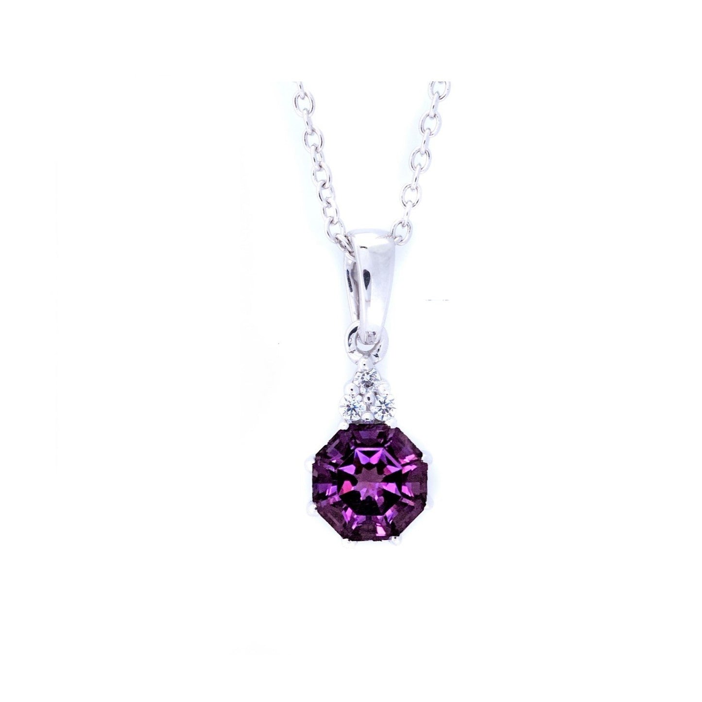 FARA Amethyst & Natural White Zircon Pendant Necklace Sterling Silver 18 inch chain with extender for Women