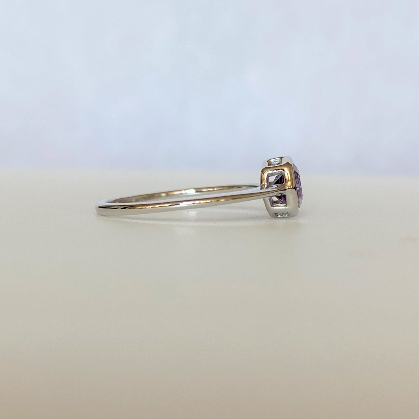 FARA Bezel Set Amethyst Engagement / Promise / Stackable Ring Sterling Silver