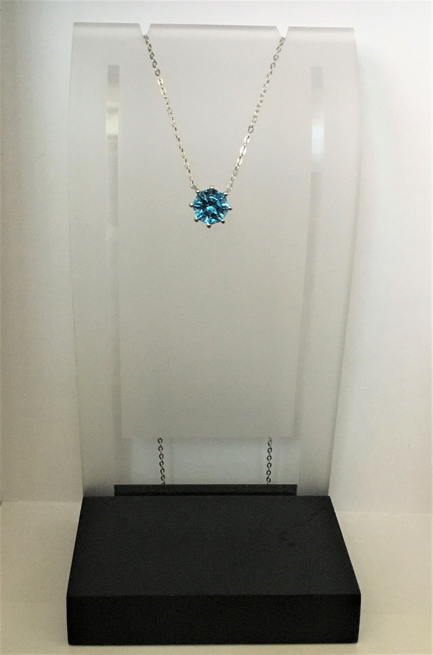 Classic Solitaire Blue Topaz FARA Cut Necklace, Sterling Silver