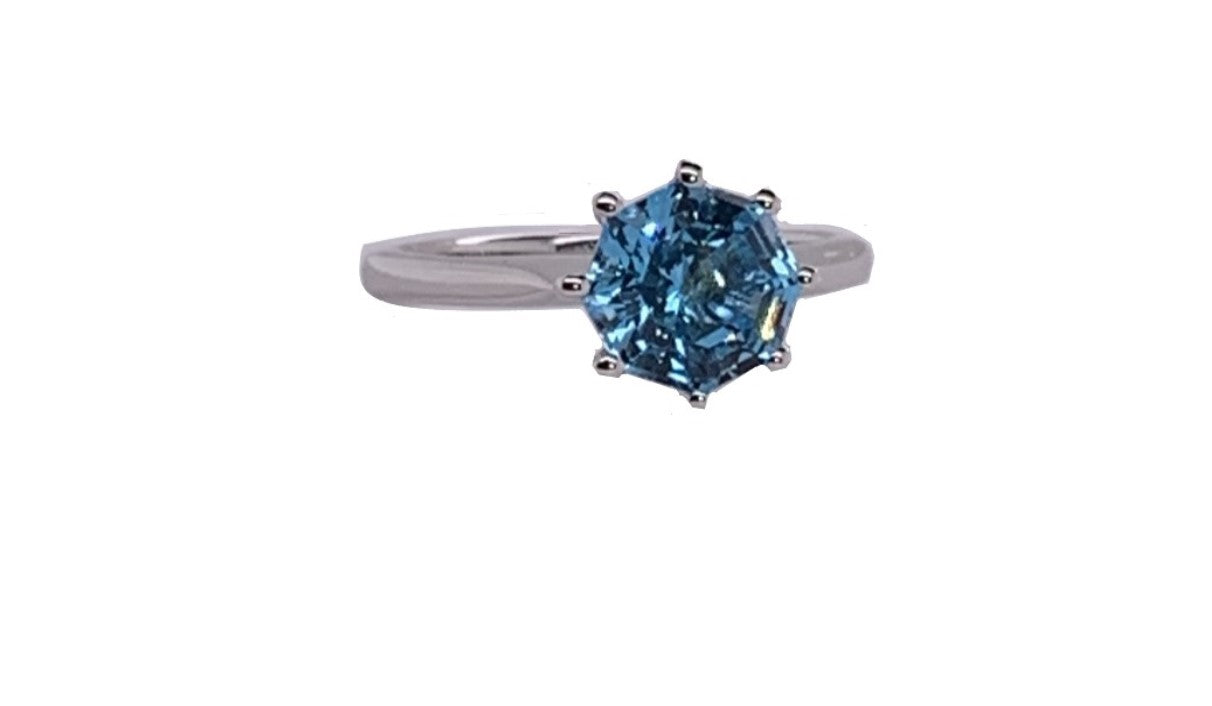 Classic Solitaire Blue Topaz FARA Gem Engagement Ring, Sterling Silver