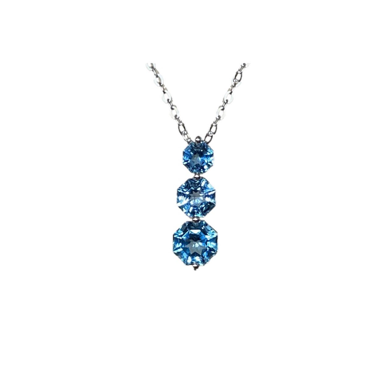 FARA Three Stone Blue Topaz Drop Pendant Necklace for Women, Sterling Silver with 18 inch Chain