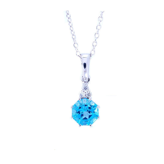 FARA Blue Topaz & Natural White Zircon Pendant Necklace Sterling Silver 18 inch chain with extender for Women