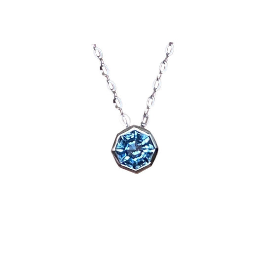 FARA Bezel Set Blue Topaz  Minimalist Necklace set in Rhodium Plated Sterling Silver