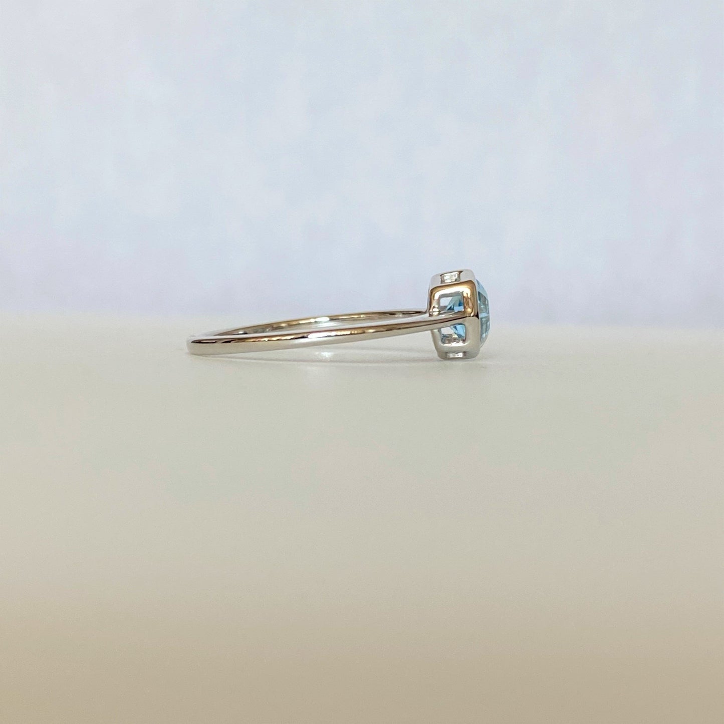 FARA Bezel Set Blue Topaz Engagement / Promise / Stackable Ring Sterling Silver