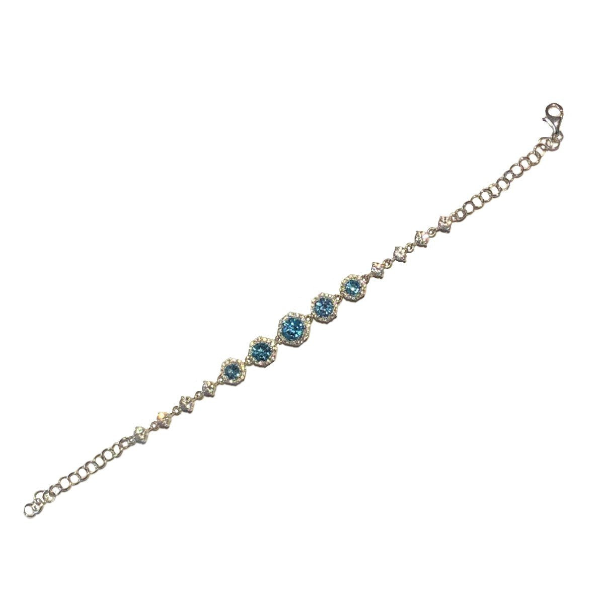 FARA Blue Topaz with White Zircon Halo Link Bracelet, Sterling Silver, Fine Jewelry for Women