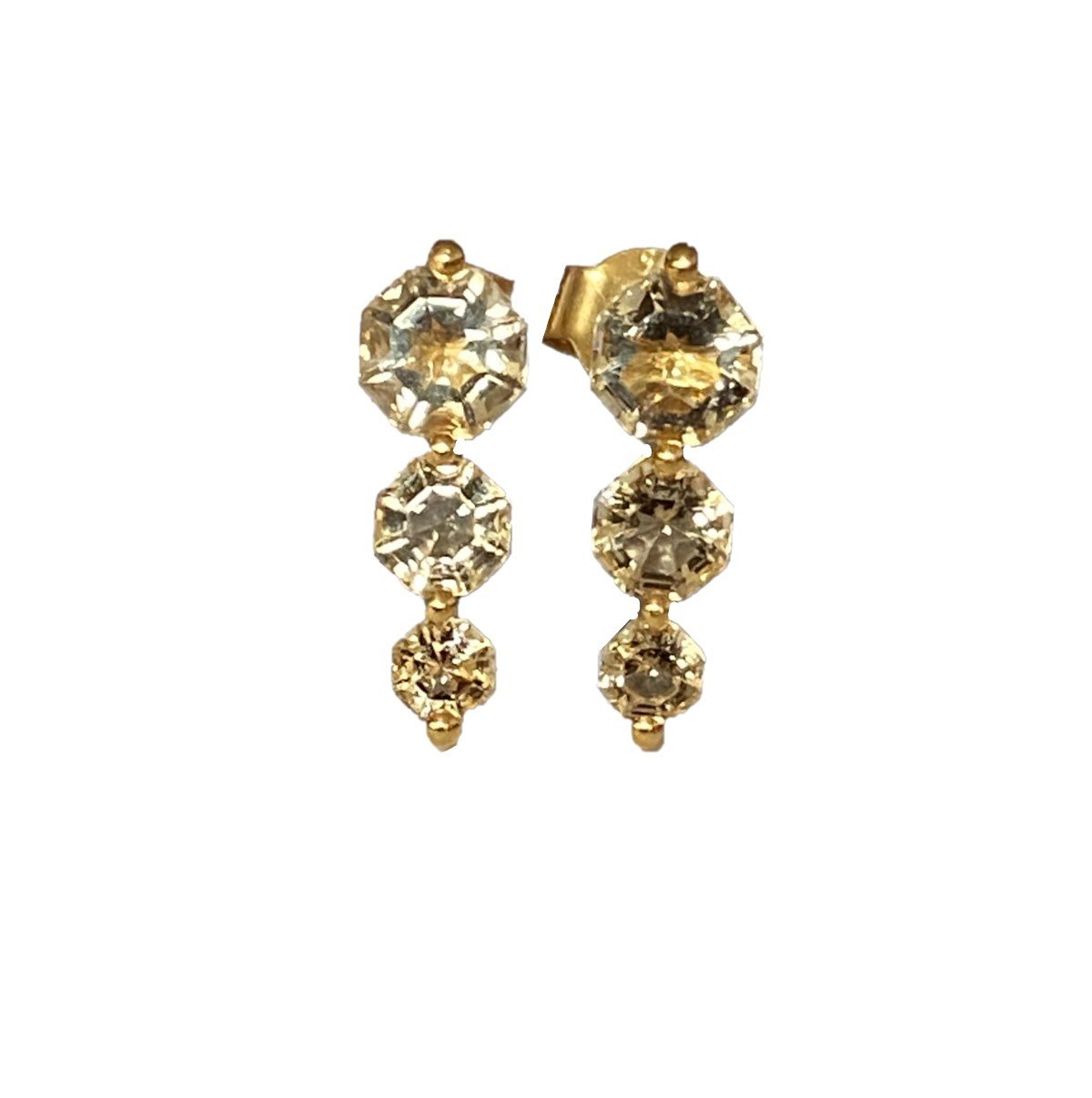 Three Stone Citrine FARA Gem Earrings, 18K Gold Plated Sterling Silver