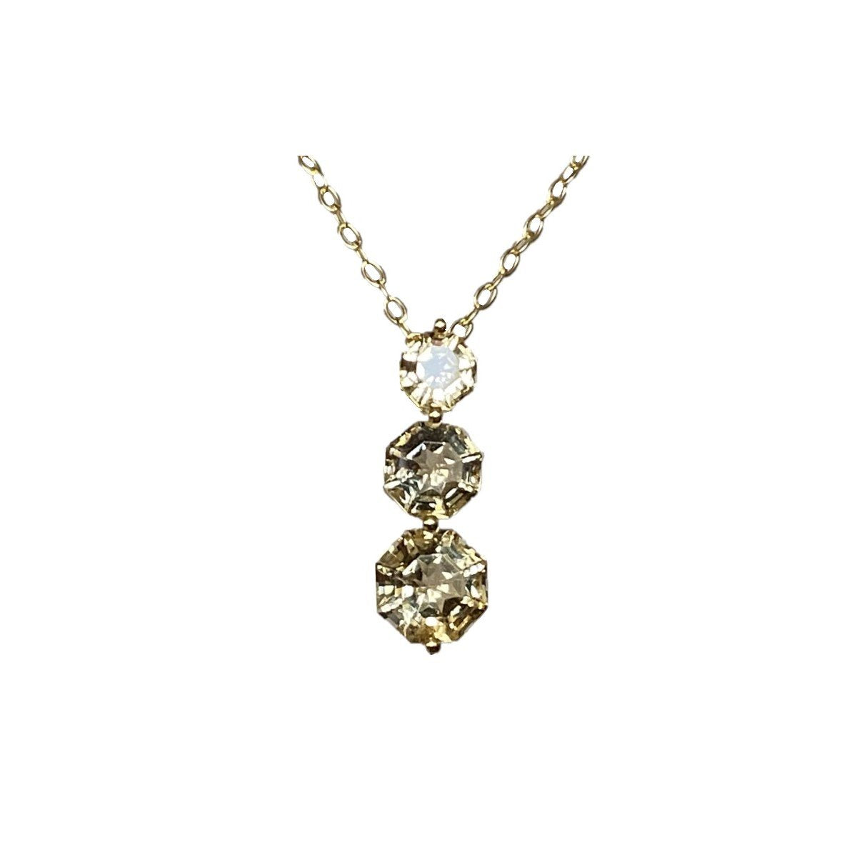 FARA Three Stone Citrine Drop Pendant Necklace,18K Gold Plated Sterling Silver with 18 inch Chain