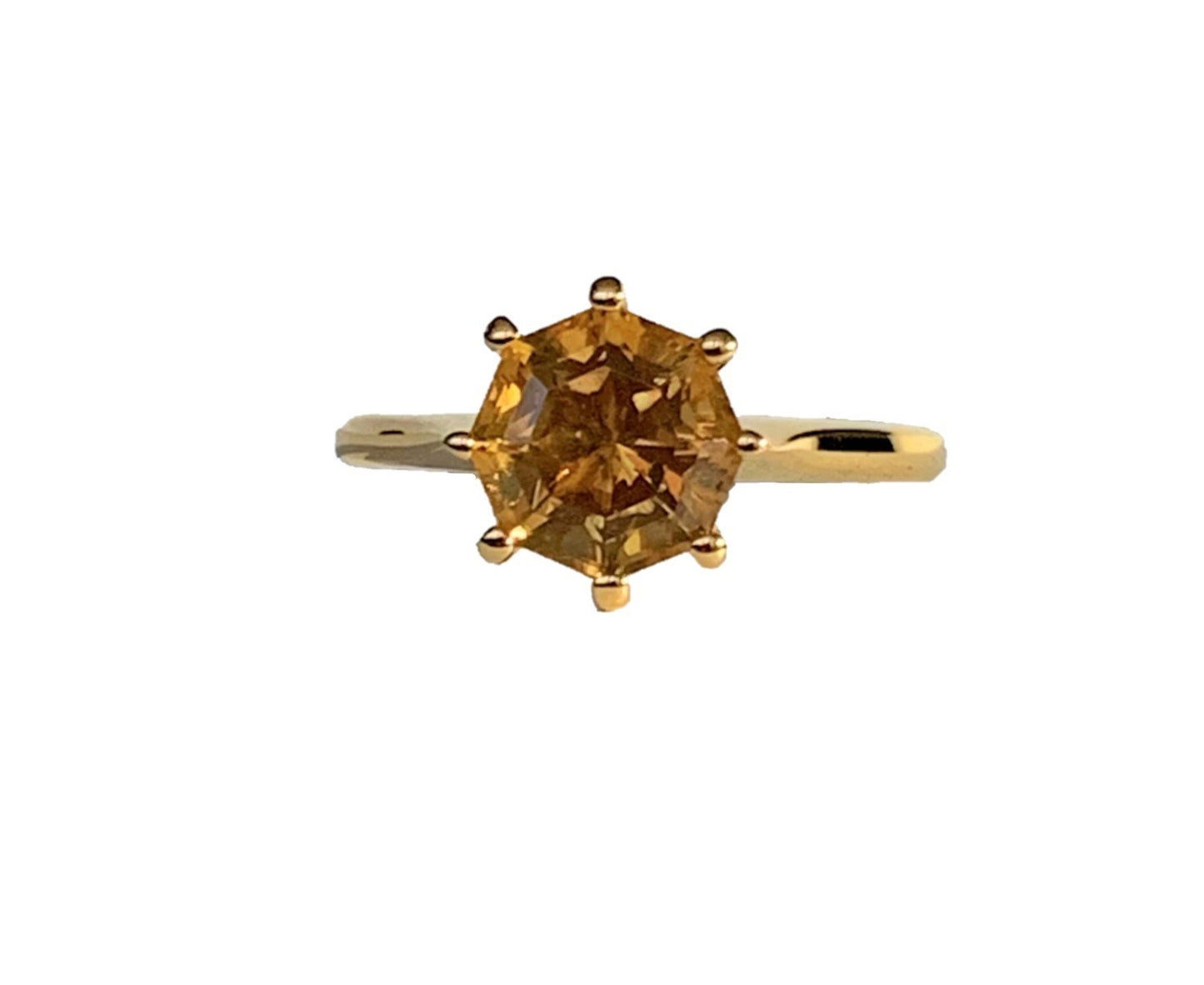 Classic Solitaire Citrine FARA Gem Engagement Ring, 18K Gold Plated Sterling Silver