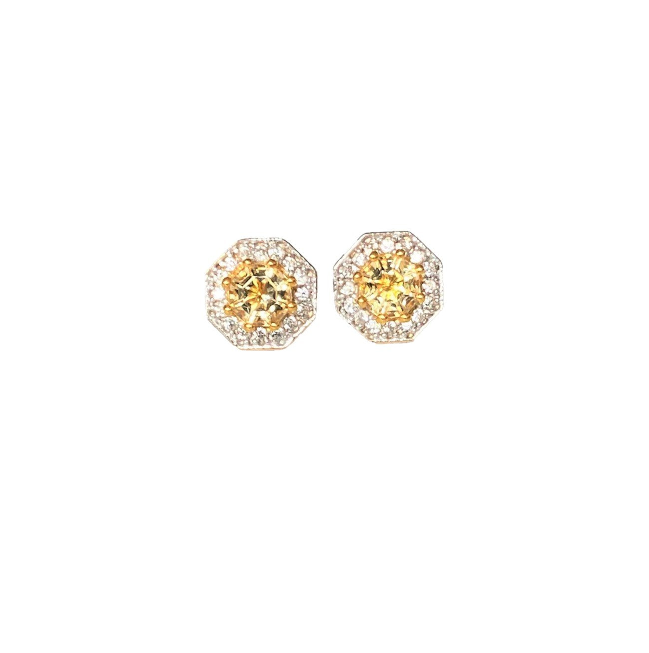 2.5ct. Citrine & Natural White Zircon Halo Stud Earrings,18K Gold Plated Silver November birthstone fine jewelry gift for women