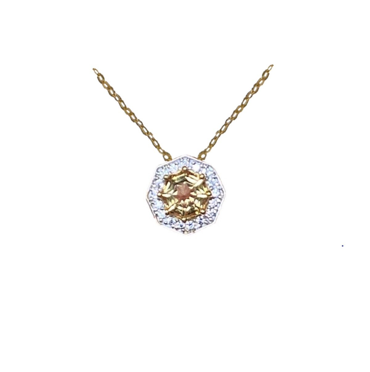 2ct. Citrine & Natural White Zircon Halo Pendant Necklace,18K Gold Plated Silver, 18 inch Chain november birthstone fine jewelry gifts for women 