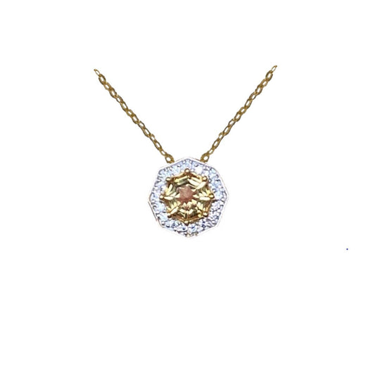 2ct. Citrine & Natural White Zircon Halo Pendant Necklace,18K Gold Plated Silver, 18 inch Chain november birthstone fine jewelry gifts for women 