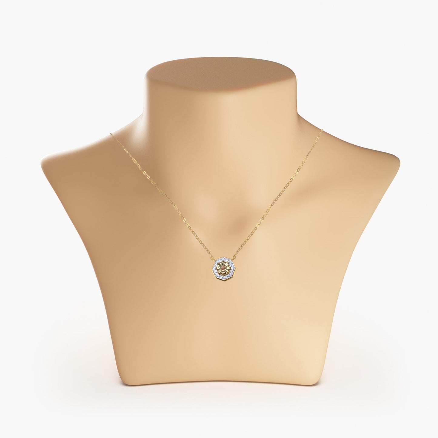 2ct. Citrine & Natural White Zircon Halo Pendant Necklace,18K Gold Plated Silver, 18 inch Chain november birthstone fine jewelry gifts for women 