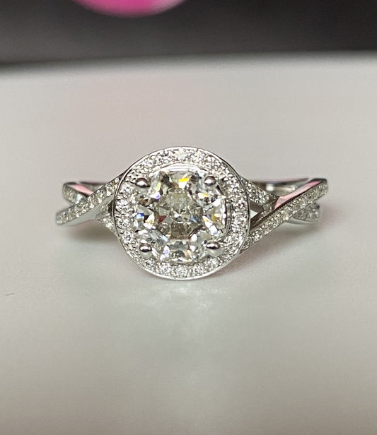 Diamond Engagement Ring 14K White Gold Halo
