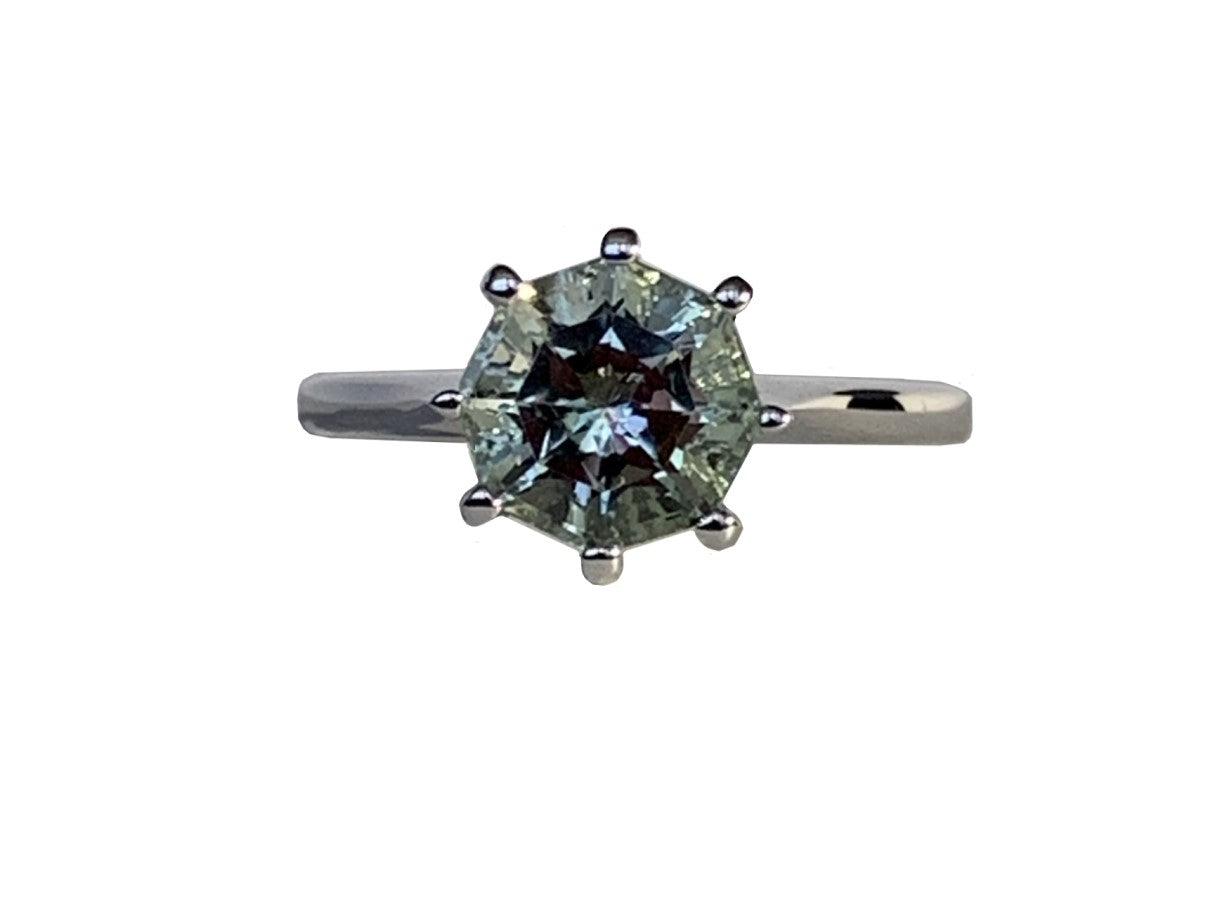 Classic Solitaire Prasiolite FARA Gem Engagement Ring, Sterling Silver